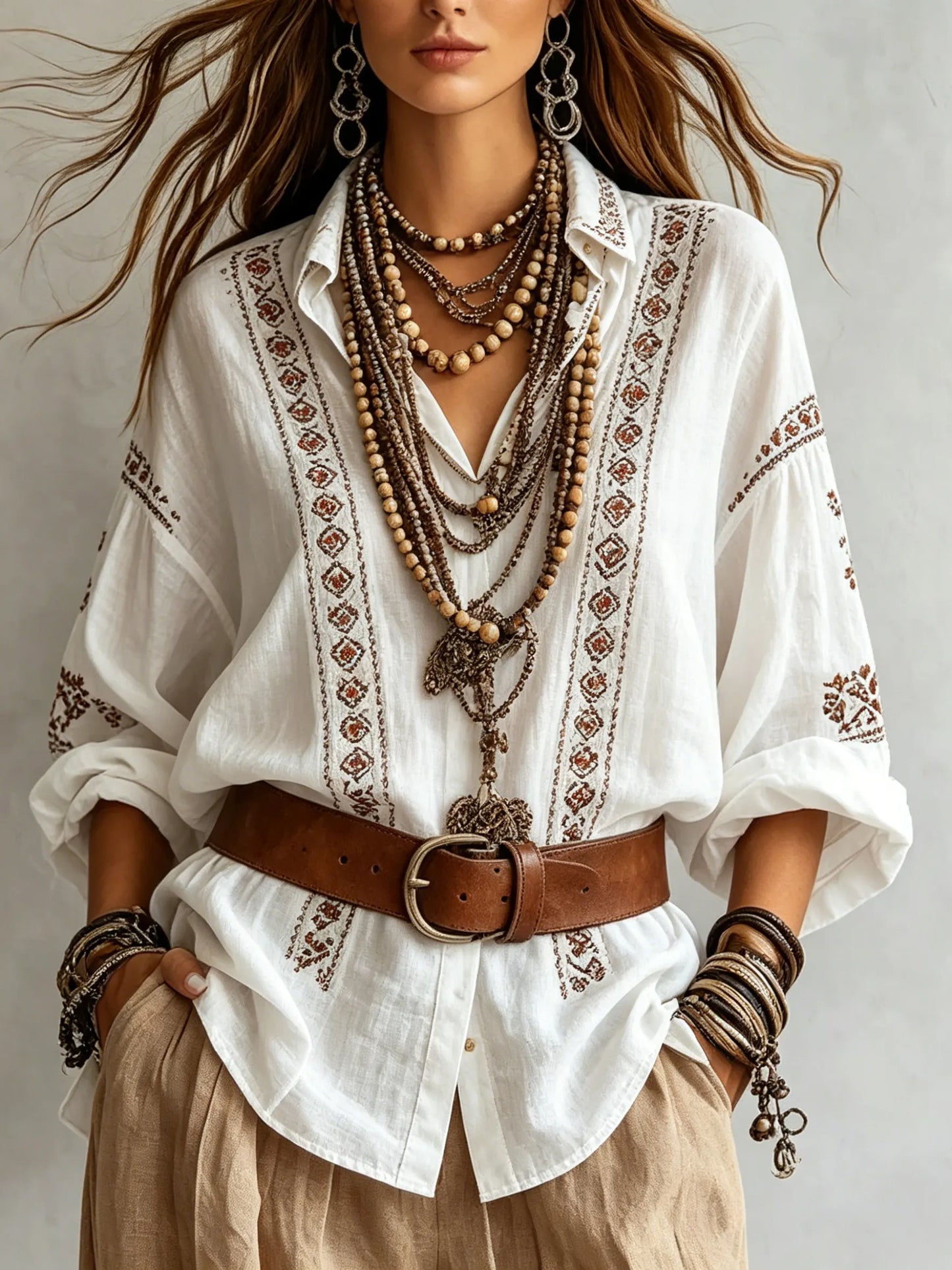 Women's Button-Down Boho Blouse