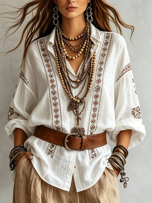 Women's Button-Down Boho Blouse