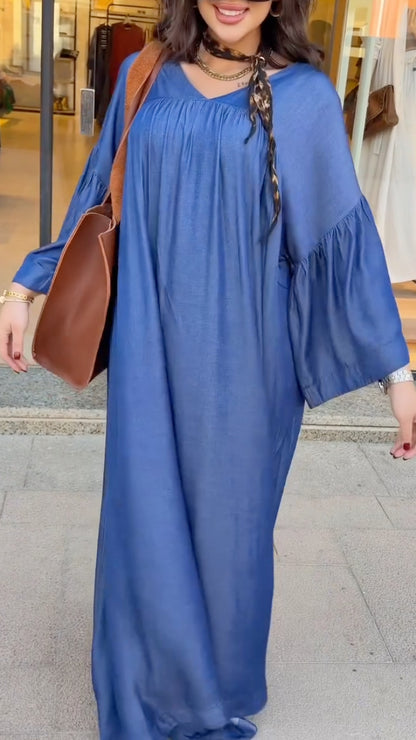 Women's Loose-Fit Tencel Denim Dress with Dropped Shoulders and Wide Legs
