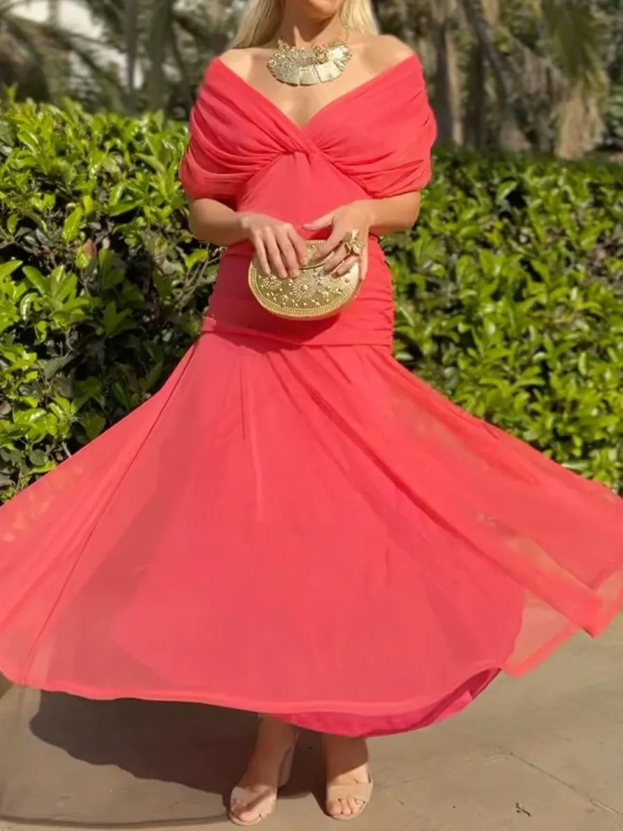 Elegant Stretch Mesh Fitted Ruched Dress