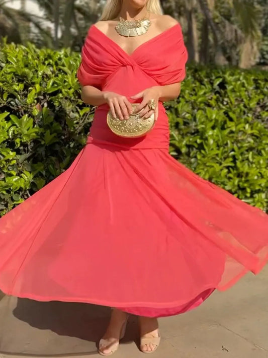 Elegant Stretch Mesh Fitted Ruched Dress