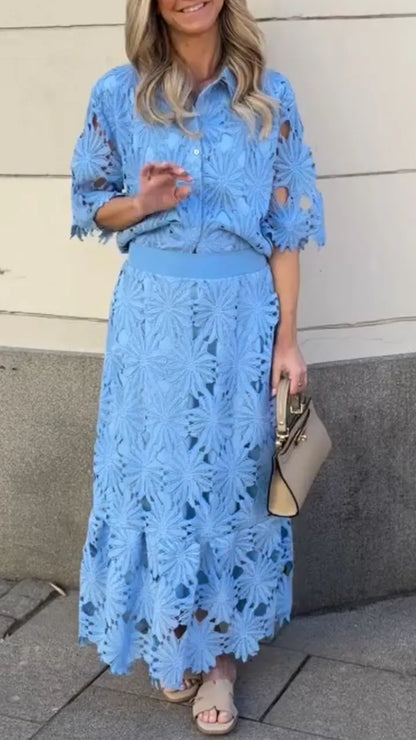 Light Blue Floral Lace Two-Piece Set