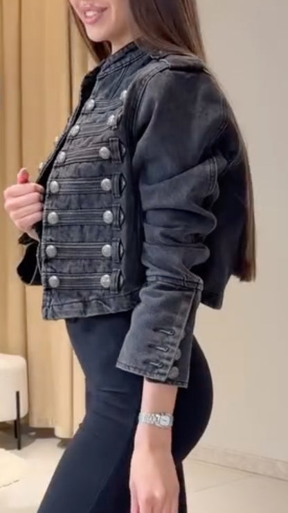 Light Blue Military-Style Denim Jacket