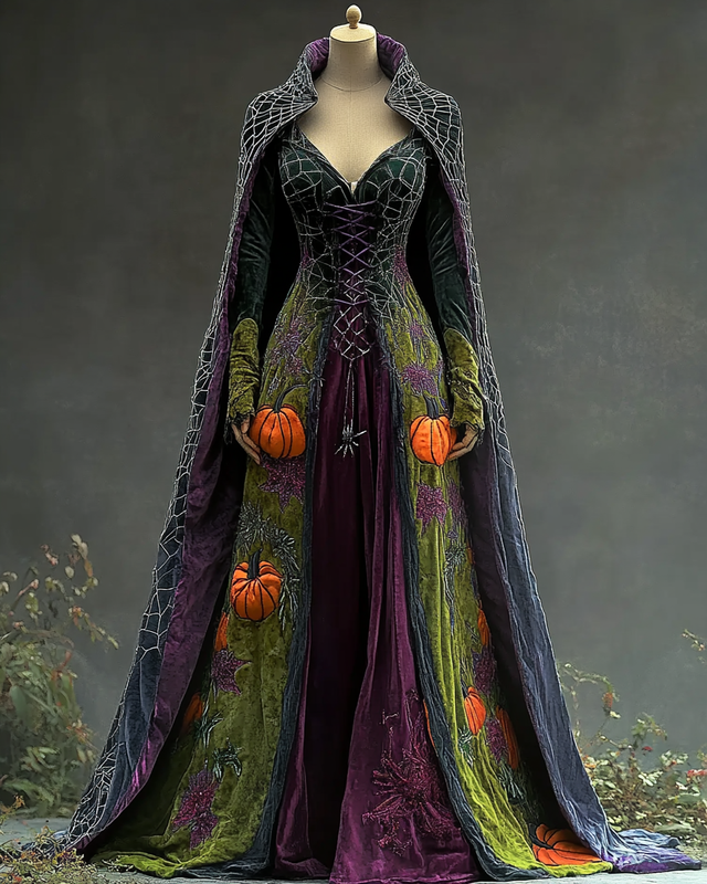 Women's Halloween Contrast Cape Dress 2dca
