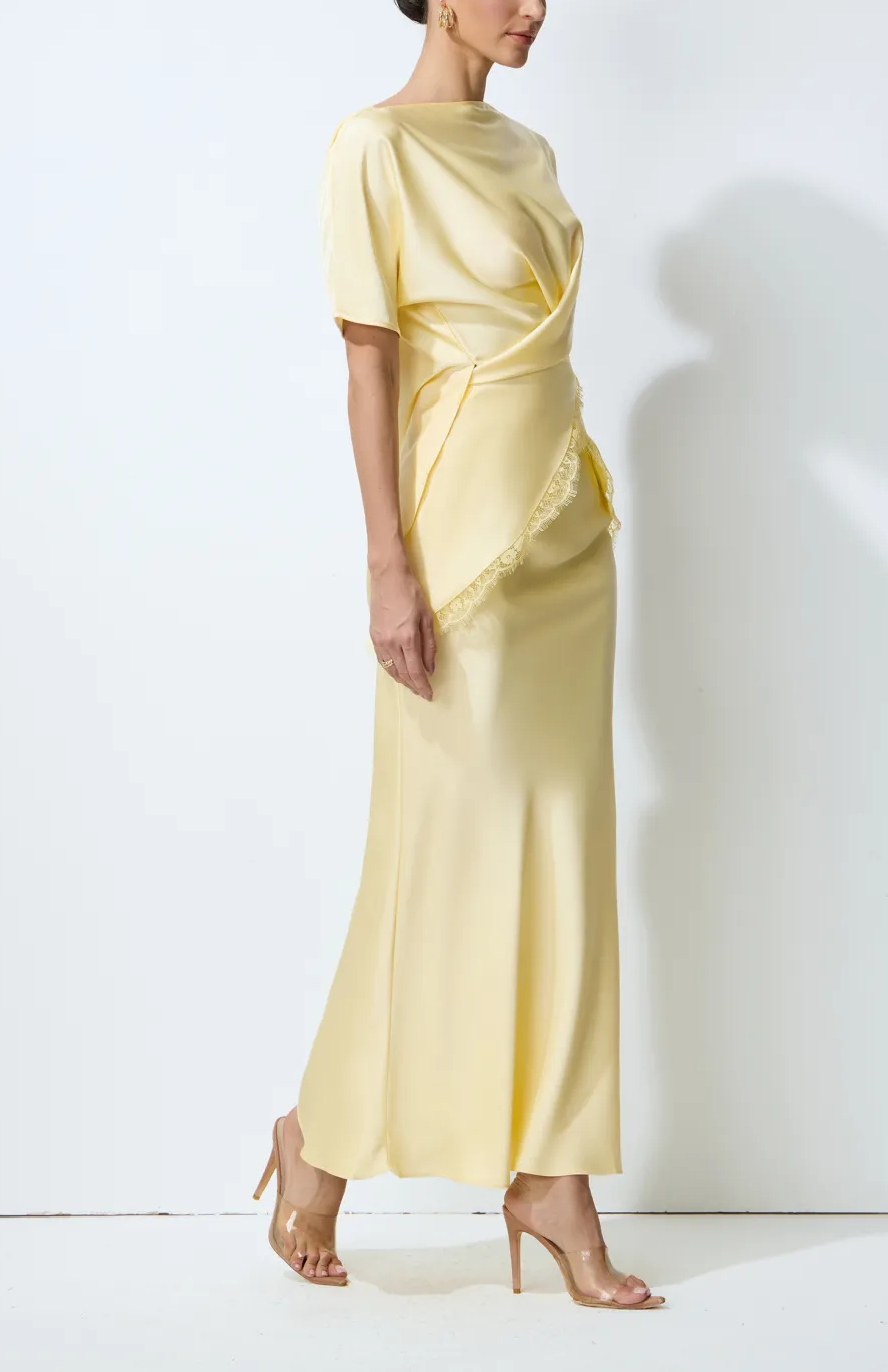 Elegant Yellow High Waist Long Dress Matching Set