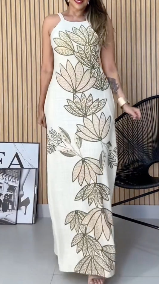 White Floral Embroidered Sleeveless Maxi Dress