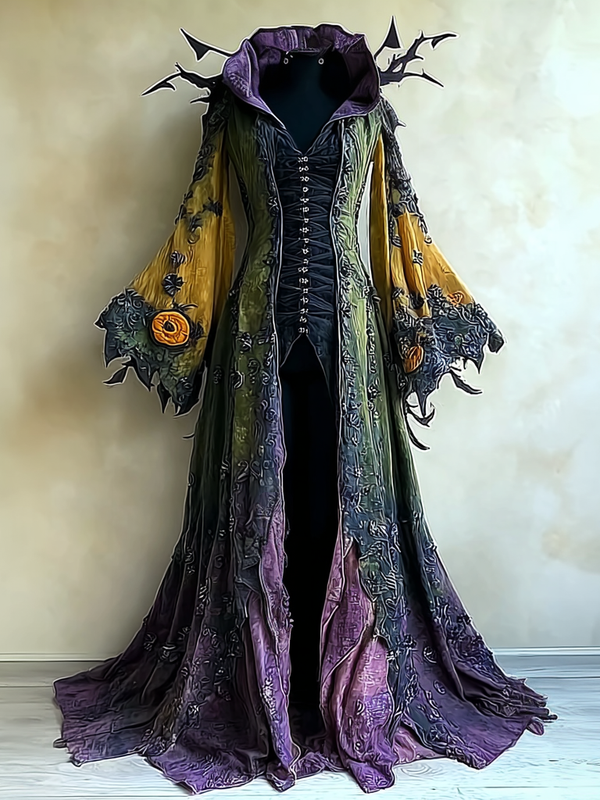 Women's Halloween exaggerated contrasting color cape dress 12fa
