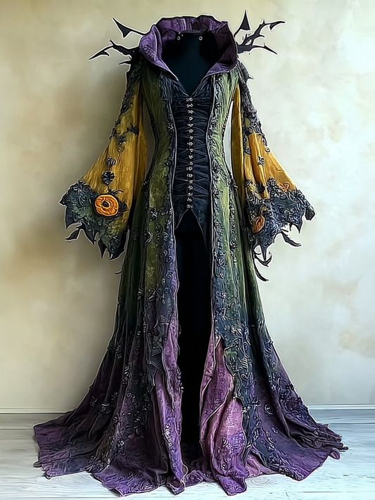 Women's Halloween exaggerated contrasting color cape dress 12fa