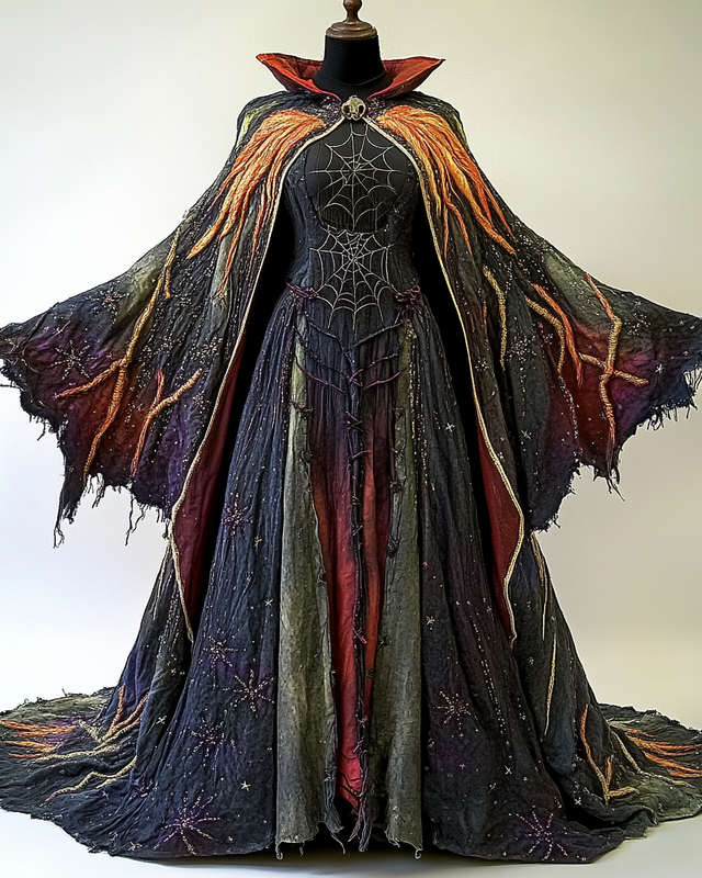Women's Halloween Bat Wing Sleeve Contrast Color Exaggerated Cape Coat 88d3