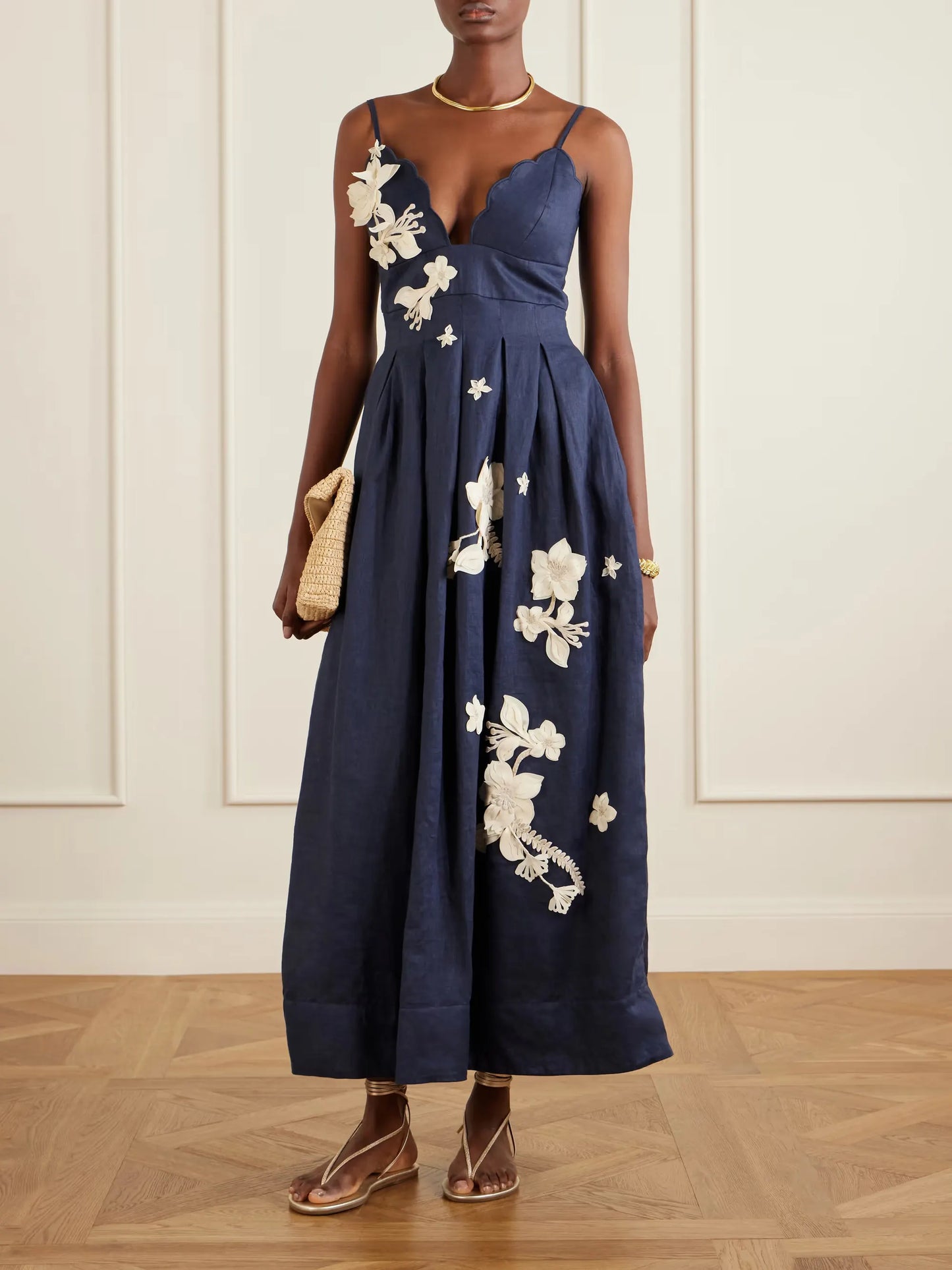 Blue Floral Print Spaghetti Strap Maxi Dress