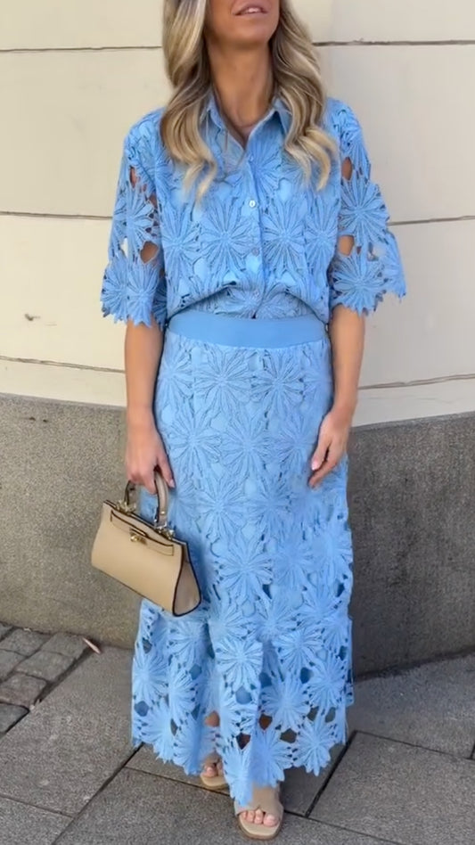Light Blue Floral Lace Two-Piece Set