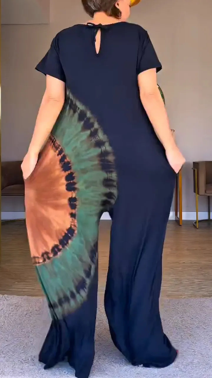 Black Tie-Dye Wide-Leg Jumpsuit