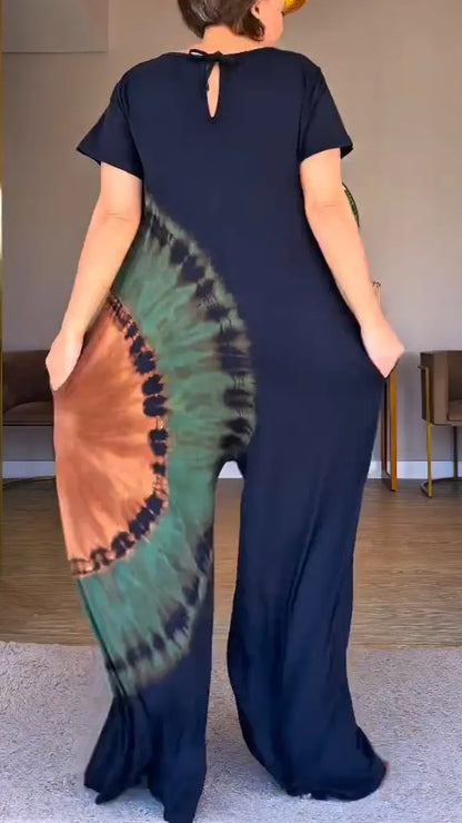 Black Tie-Dye Wide-Leg Jumpsuit