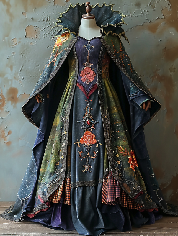 WOMEN'S HALLOWEEN PARTY CONTRAST COLOR LOOSE WIDE SLEEVE CAPE DRESS cefa