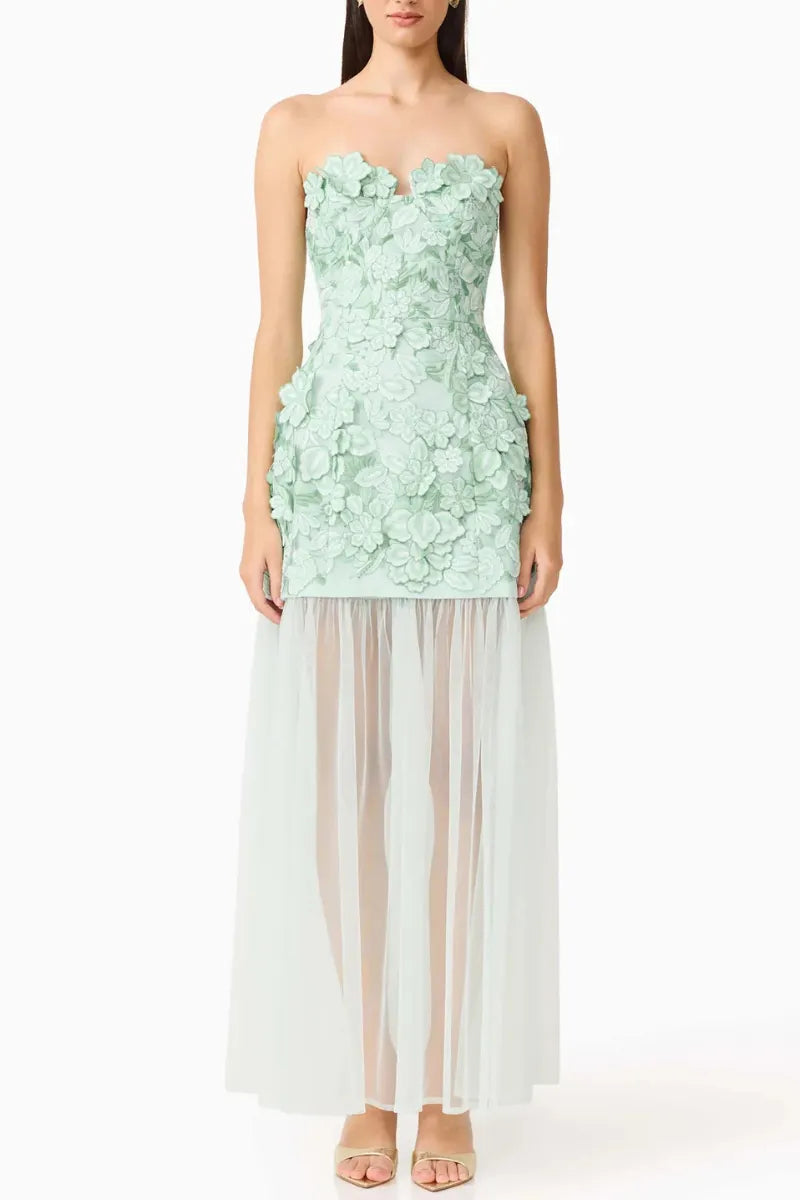 3D Floral Mesh Maxi Dress