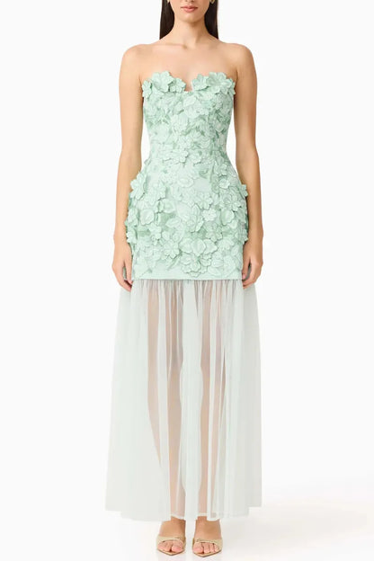 3D Floral Mesh Maxi Dress