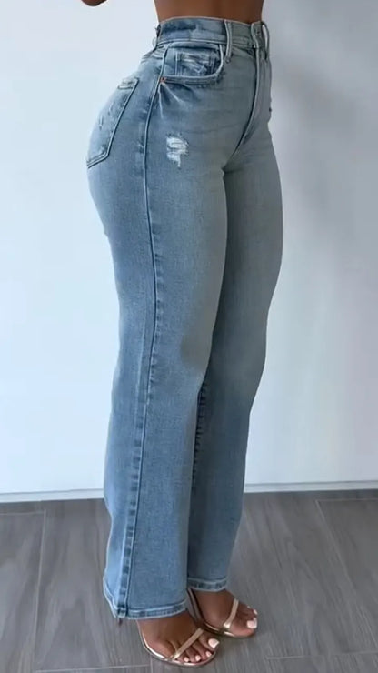 Vintage Distressed High Waist Bootcut Denim Jeans