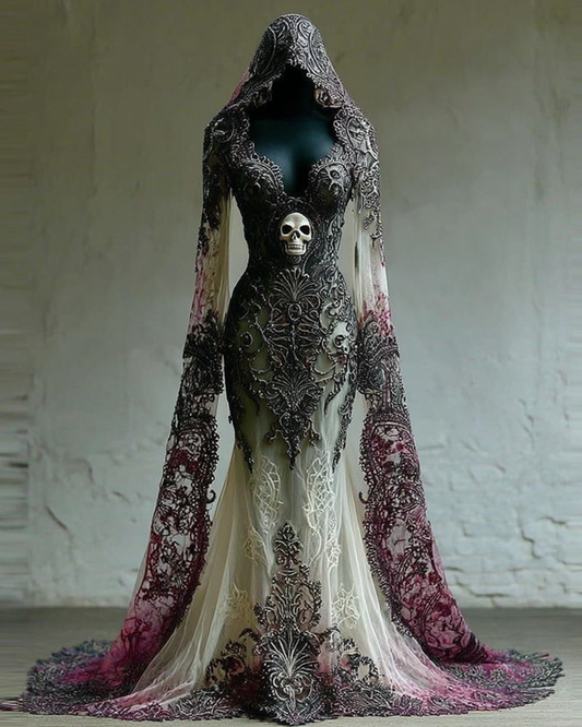 Halloween Themed Gradient  Lace Patchwork Dress 3a59