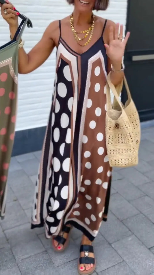 Polka Dot Print Spaghetti Strap Maxi Dress