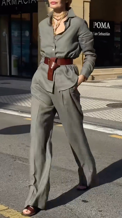 Women's Collared Cotton Linen Commuting Casual Suit
