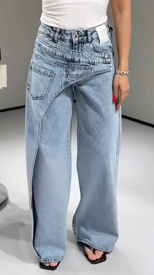 Women's Faux Two-Piece Design Casual Jeans