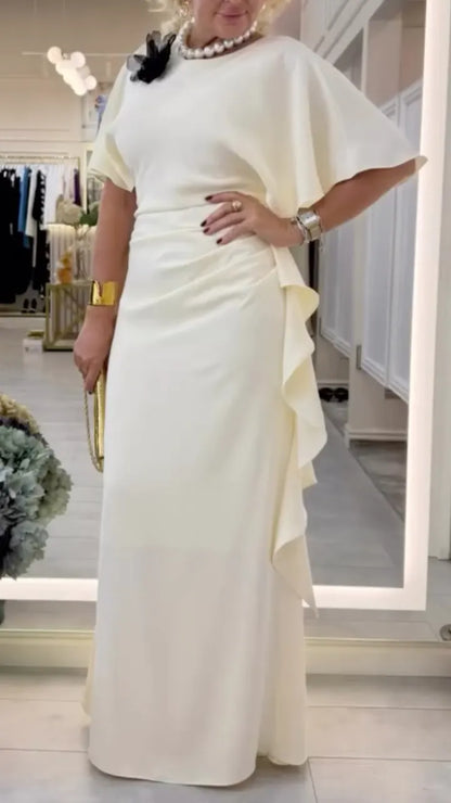 Cape-Sleeve Ruched Maxi Dress