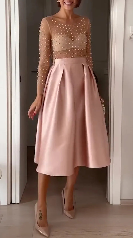 Pearl Mesh Satin Midi Party  Set