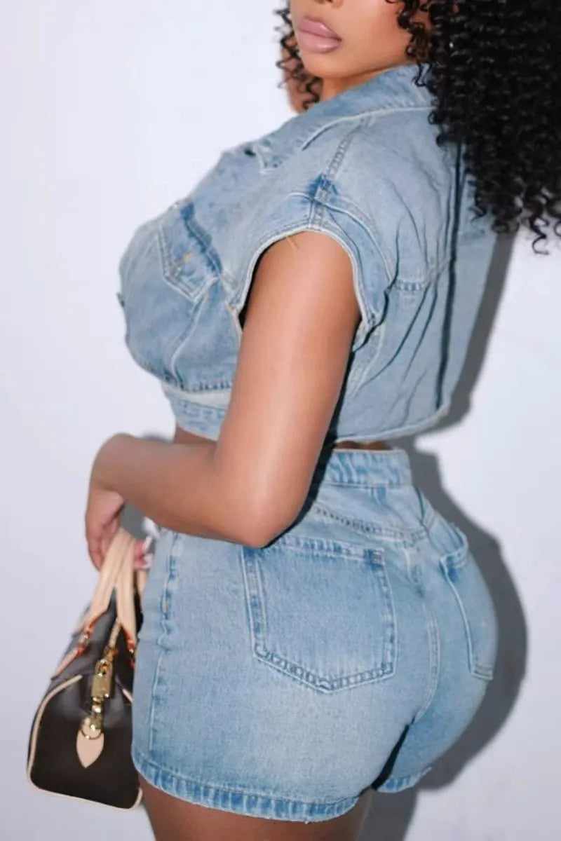 Sleeveless Denim Top & Denim Pants Co-Ord Set