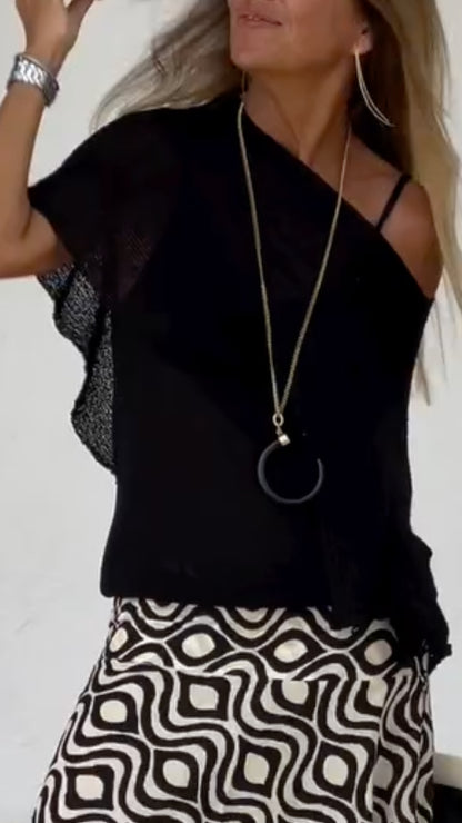 Sheer Knit Asymmetrical Top