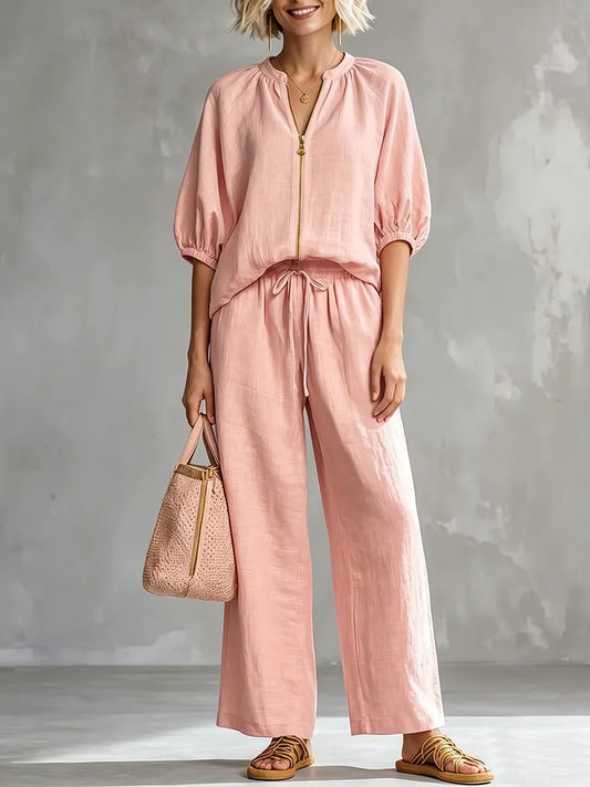 Stylish Cozy Shirt And Wide-leg Pants Linen Cotton Two-piece Set