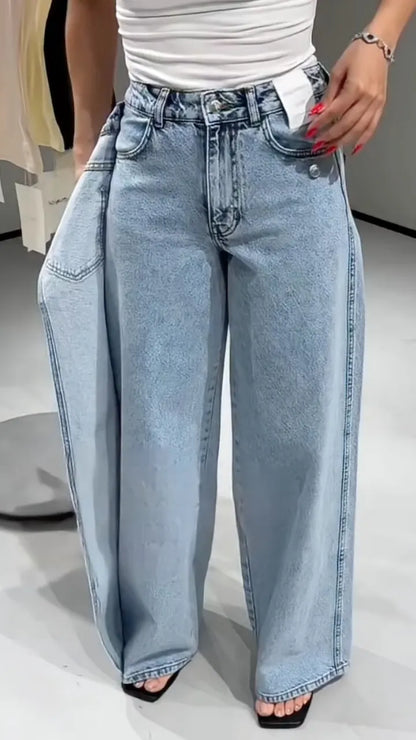 Women's Faux Two-Piece Design Casual Jeans