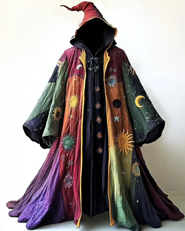 Stars and Moon Embroidered Rainbow Contrast Cape  9743
