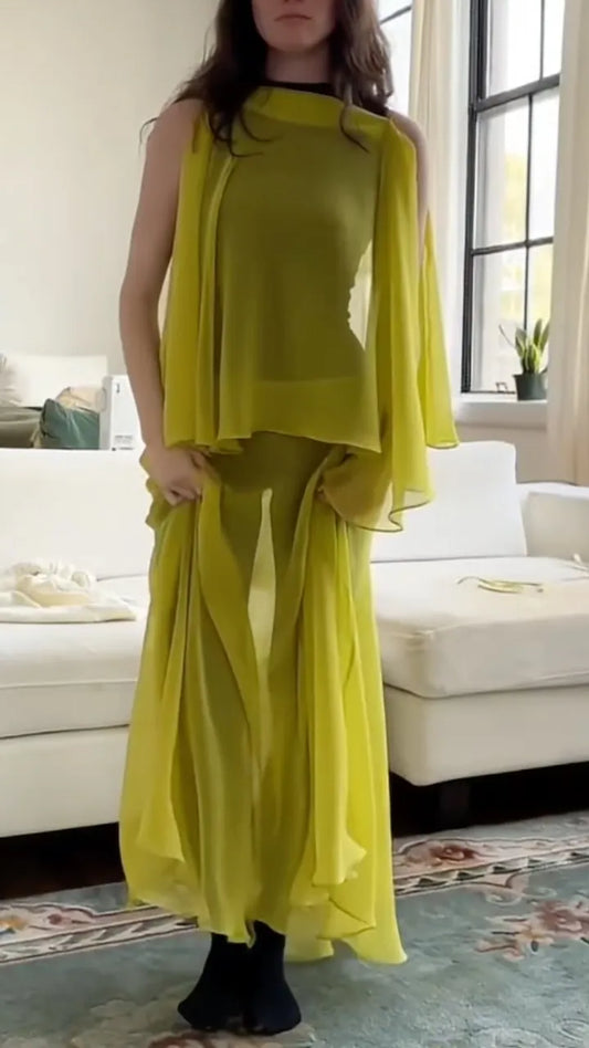 Bright Yellow Sheer Chiffon Co-Ord Set