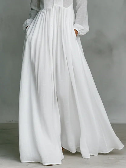 Minimalist Patchwork Single-breasted Stand-up Collar Long-sleeved Dress