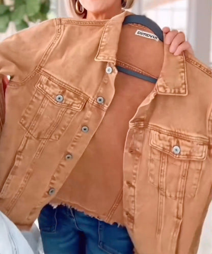 Women's Lapel Washed Denim Casual Jacket