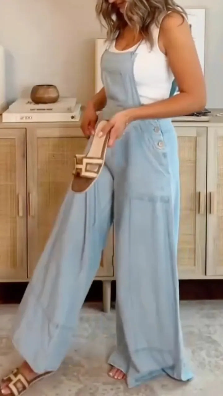 Light Blue  Wide-Leg Overalls