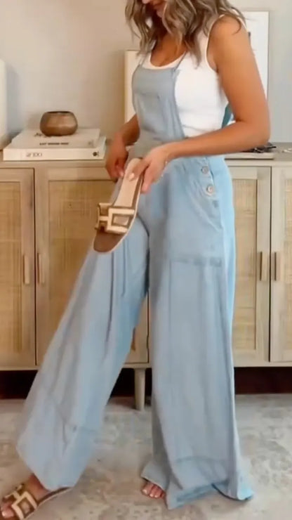 Light Blue  Wide-Leg Overalls