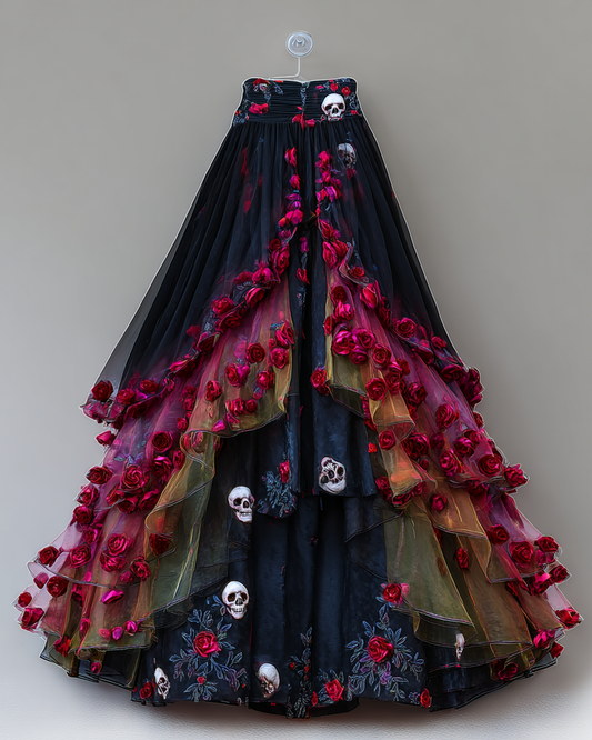 Elegant Patchwork Ruffle Skirt  83c7