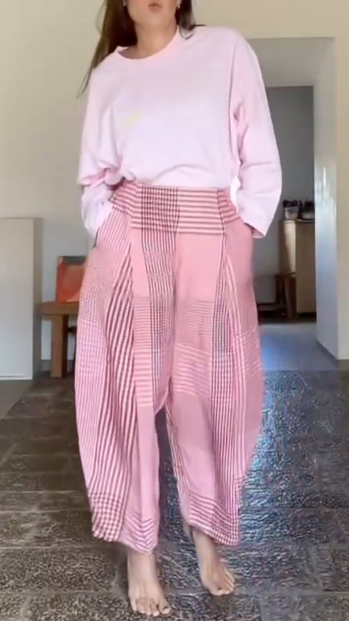 Pink Patchwork Gingham Balloon Pants