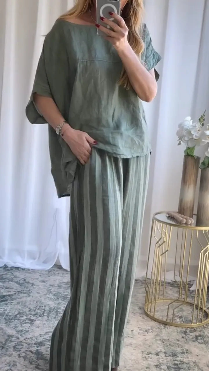 Linen-Blend Striped Pants Co-Ord Set