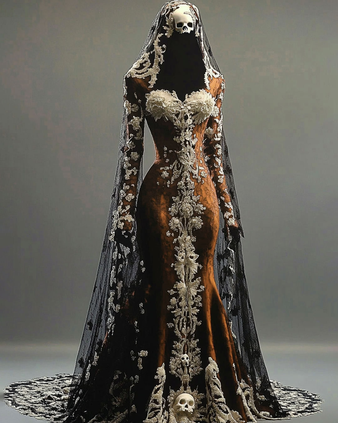 Halloween Themed  Contrasting Lace Embroidered Dress 91c0