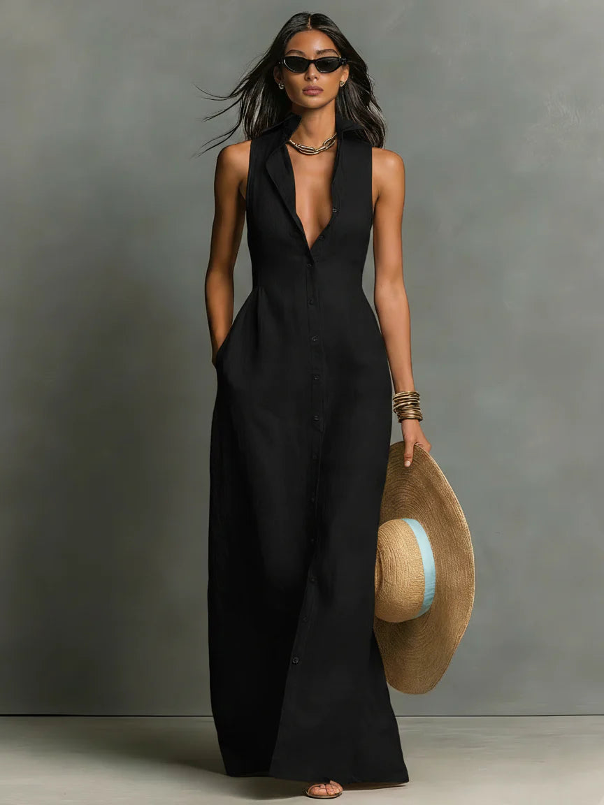 Linen Sleeveless Shirt Maxi Dress