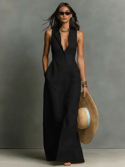 Linen Sleeveless Shirt Maxi Dress