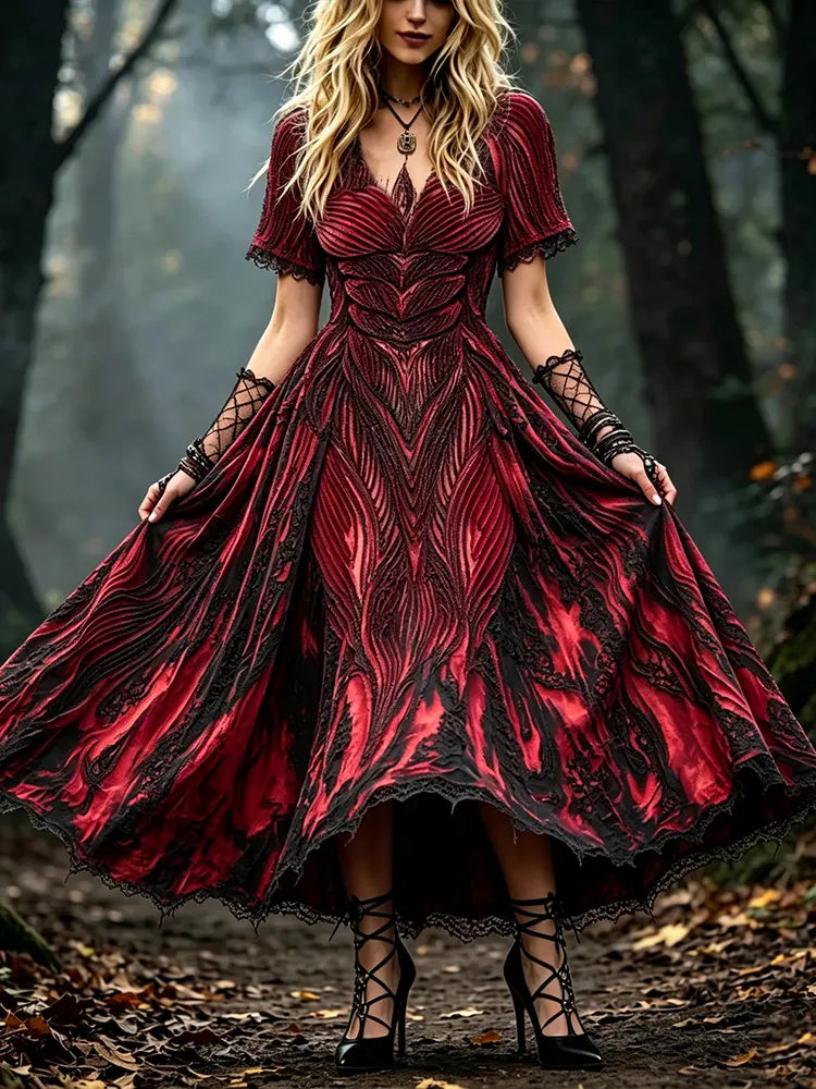 Women's Halloween Human Anatomy Art Figure-hugging Heavy Velvet V-neck Short Sleeve Dress