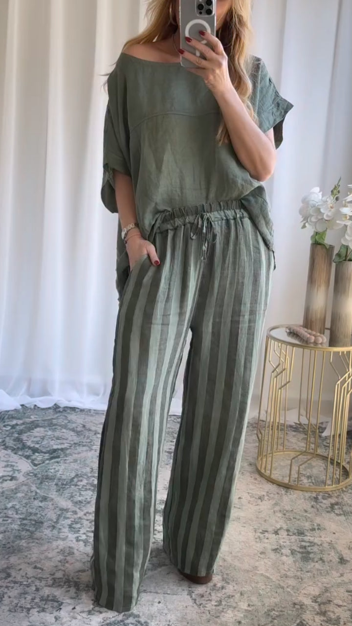 Linen-Blend Striped Pants Co-Ord Set