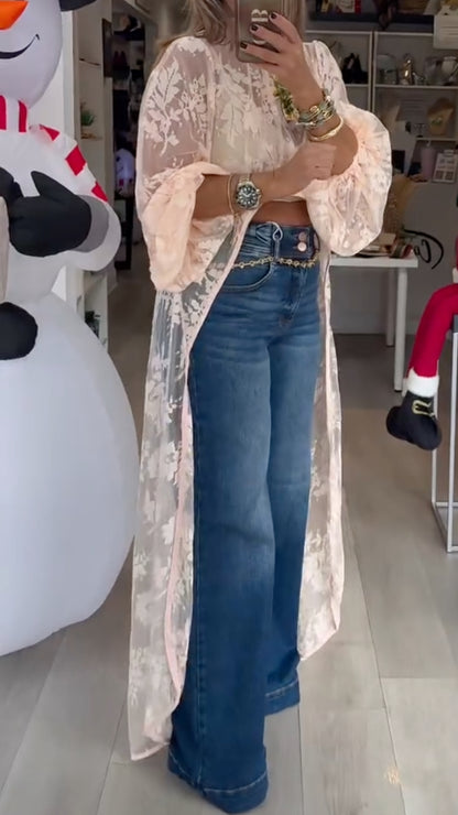 Women's Round Neck Lace Irregular Long Cover‑Up
