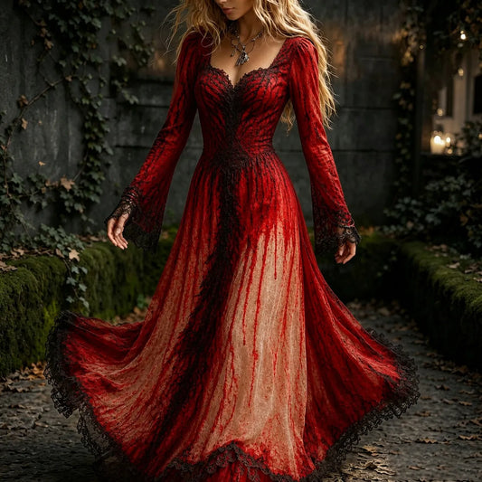 Women's Retro Halloween Themed Comfortable Long-sleeved Dress