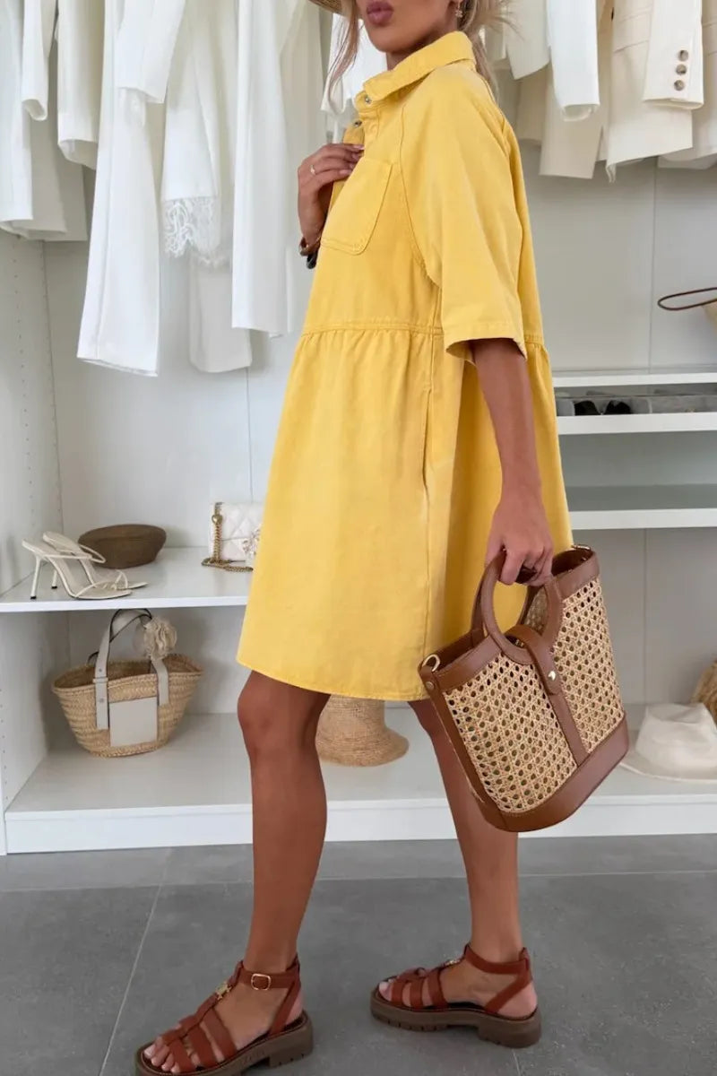Light Wash Denim Babydoll Shirt Dress