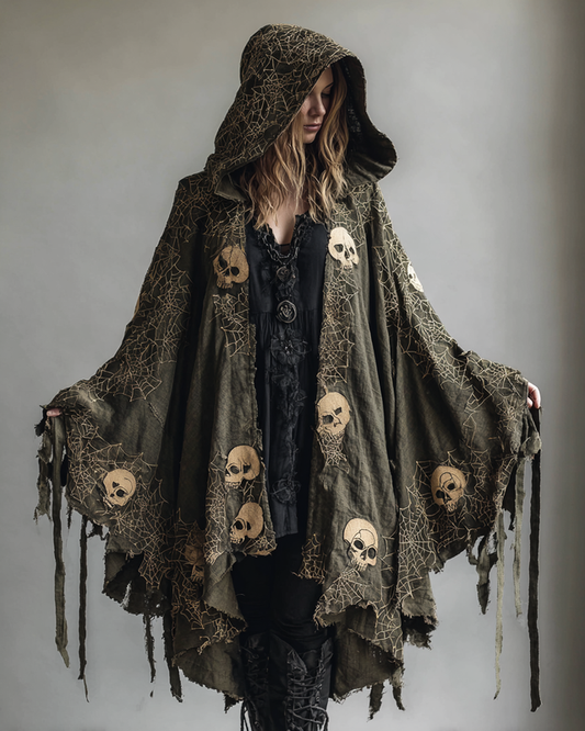 Women's Elegant Halloween Skull Contrast Cape Dress a155