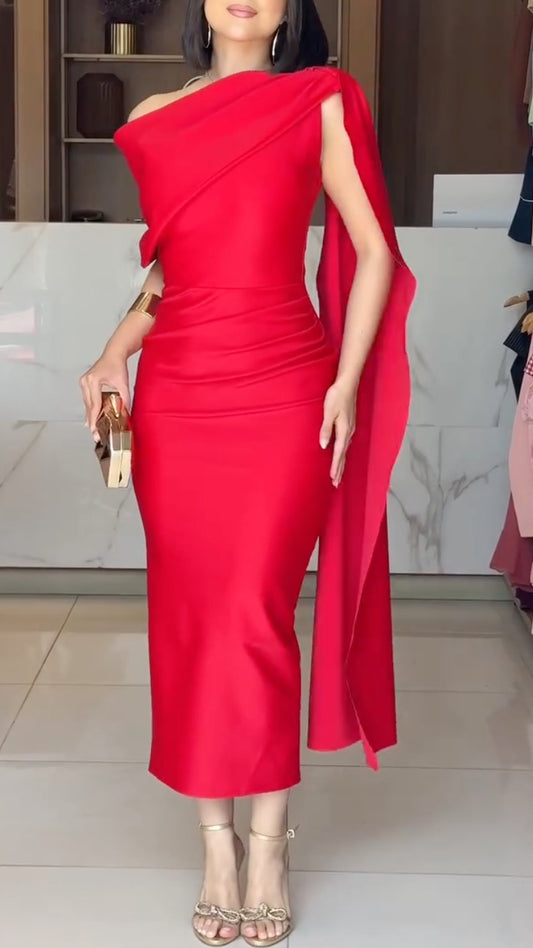 Elegant Ruched Bodycon Satin Dress